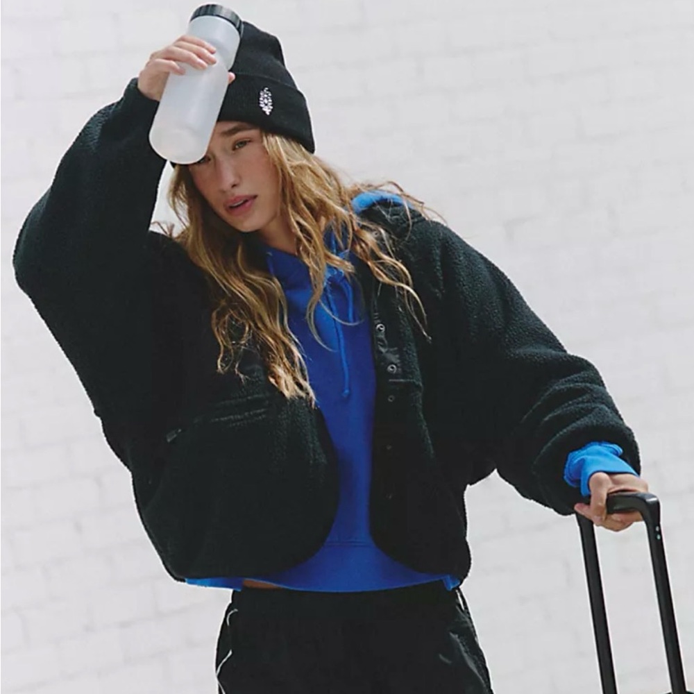 Free People New Hit The Slopes Black Fleece Jacket